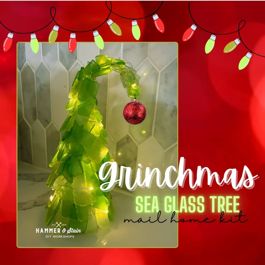 Dec 14th @ 3pm for a Grinch "tumbled glass" Christmas Tree Workshop