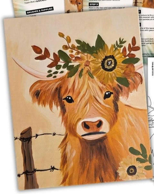 9/27 Saturday @ 6pm Paint & Sip Highland Cow Workshop